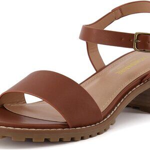 Flynn Women Block Heel Sandals Faux Leather Memory Foam Wide Widths